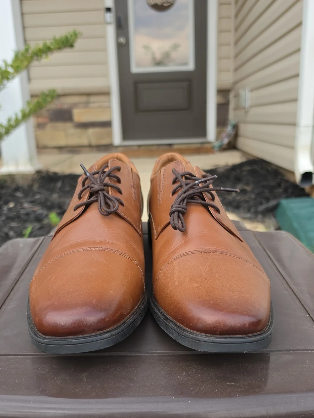 Clarks Men's Tilden Cap Oxford Flat Dark Tan Lea Size 13 Dress Shoe